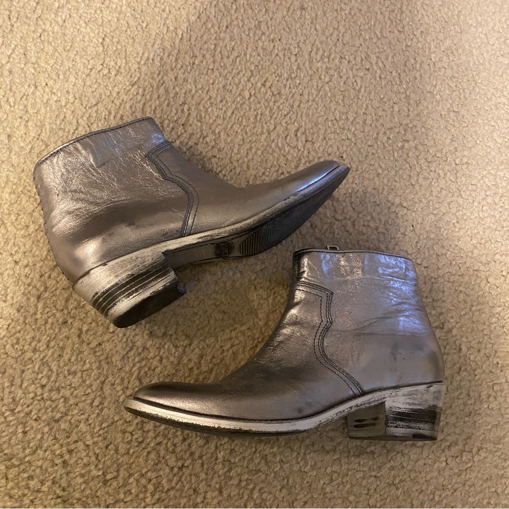 Zadig and Voltaire Short Zip Side Silver Metallic Booties